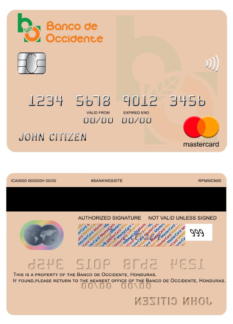 Honduras Banco de Occidente mastercard